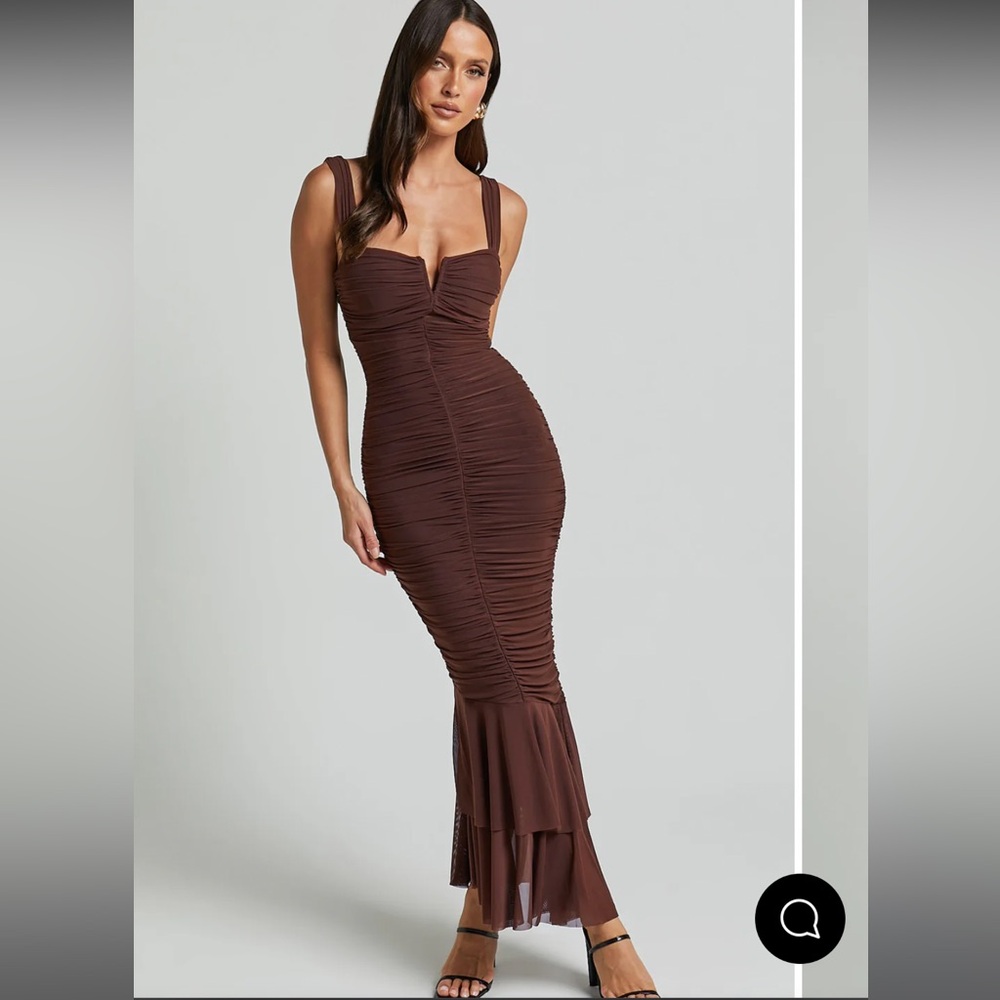 Midi Brown Ruched Bodycon Dress brown size 4